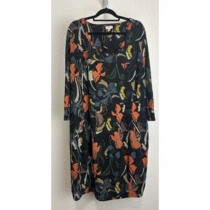 Avenue Abstract Print Midi Dress Black Multicolor Womens Plus Size 30/32